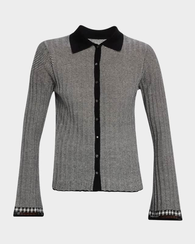 Fine Stripe Silk-Linen Cardigan